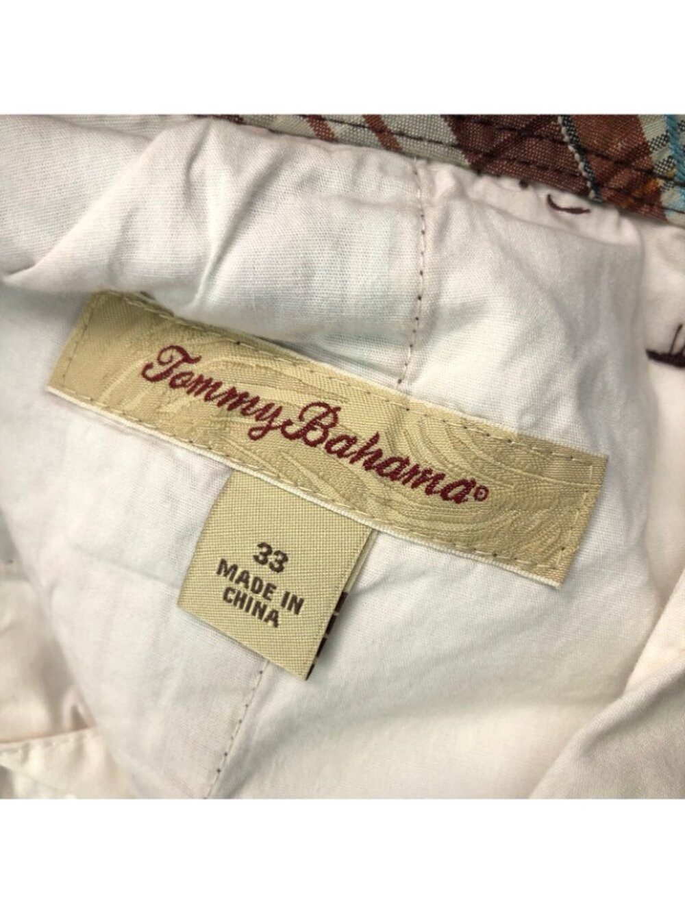 Tommy Bahama Men's Linen/Silk Flat Front Shorts Brown/Teal Plaid • Size 33 - Picture 3 of 7